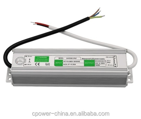 Silver White 24v DC Waterproof Electronic 50W LED Driver 100w 25w IP67 Power Supply Transformer