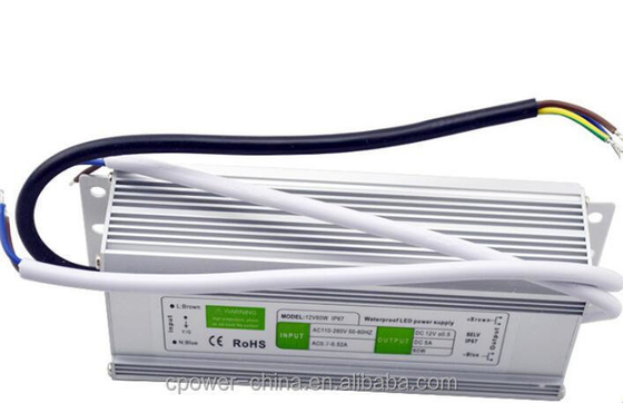 Single Output 60W 5A IP67 Waterproof LED Power Supply 12V AC/DC with 86% Efficiency