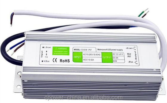 Single Output 60W 5A IP67 Waterproof LED Power Supply 12V AC/DC with 86% Efficiency