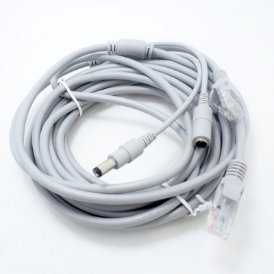 Two-in-One Cable for CCTV Extension Ethernet RJ45 and DC 12V Power NVR in Grey Color