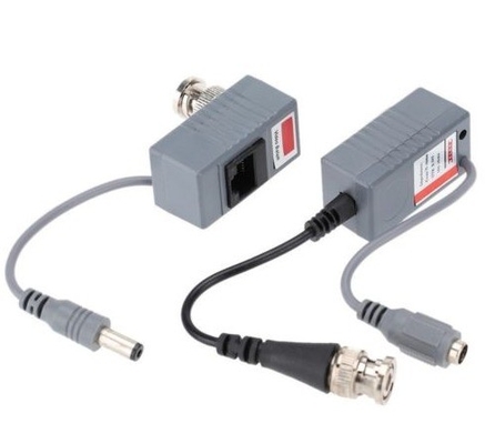 Passive Connector Transmitter for CCTV Camera Coax BNC Video Balun HD and Power Black