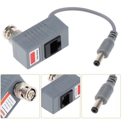 Passive Connector Transmitter for CCTV Camera Coax BNC Video Balun HD and Power Black