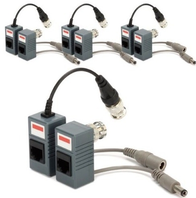 Passive Connector Transmitter for CCTV Camera Coax BNC Video Balun HD and Power Black