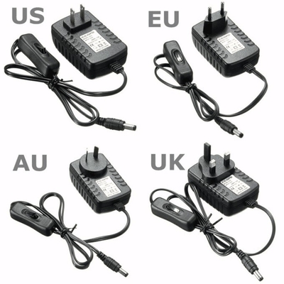 EU US UK Plug 100-240V to DC 12V Power Supply Adapter with On Off Switch 2000mA Output