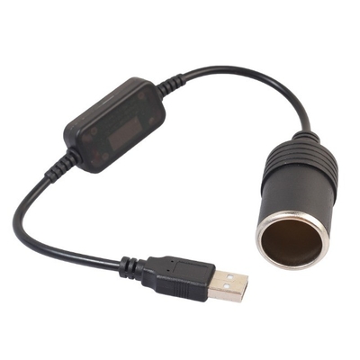 5V to 12V USB Car Cigarette Lighter Socket Female Converter Adapter Black PVC Design