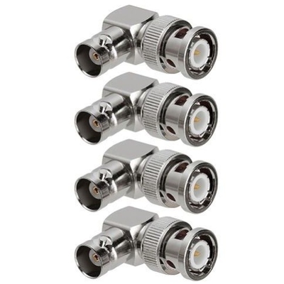 Silver Male Plug to BNC Female Jack CCTV Camera Video Adapter w/ 90 Degree Angle