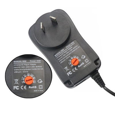 DC Output 30W Universal Power Supply Adapter 100-240V AC 3V-12V Adjustable Multiple Tips