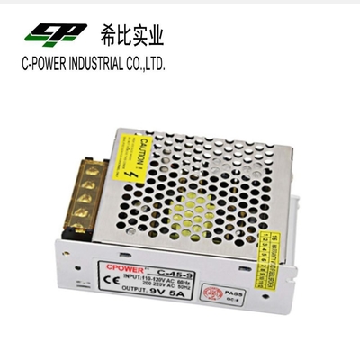 Industrial Power Supply 9V 5A Single Output with Switch Mode Technology and Efficiency