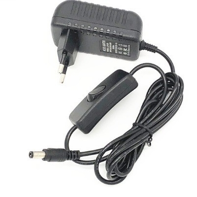 Black Power Adapter AC100-240V 12V 2A 24W Adaptor with On/Off Switch and DC Connector