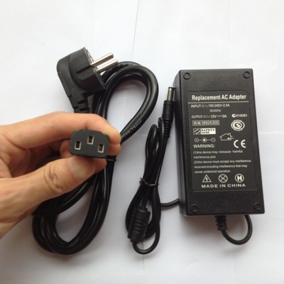LED Lighting Power Supply Adapter 12V 5A 60W with 3-pins Plug and Input Voltage 220V