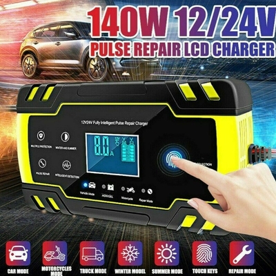 LCD Touch Screen 12V 8A 24V 4A Battery Charger for Car Motorcycle Lead Acid Battery